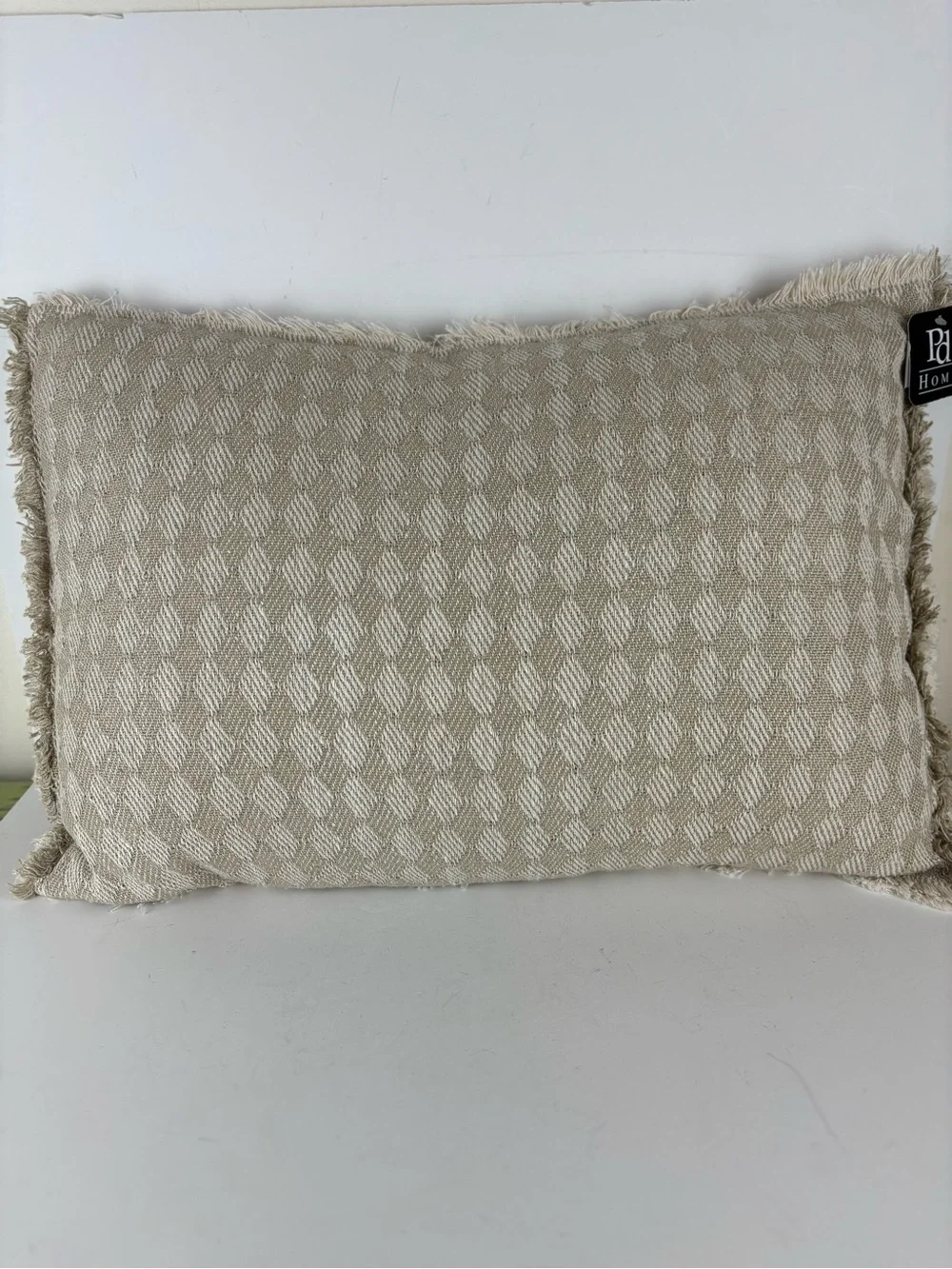 Paula Deen Home-Cream/Tan Geometric Print Throw Pillow w/Fringed Edges-NWT